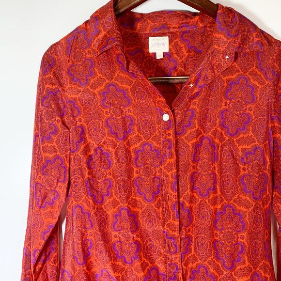 J.Crew The Perfect Shirt Women’s XS Red Purple Print Cotton Silk Blend Workwear - Picture 8 of 16